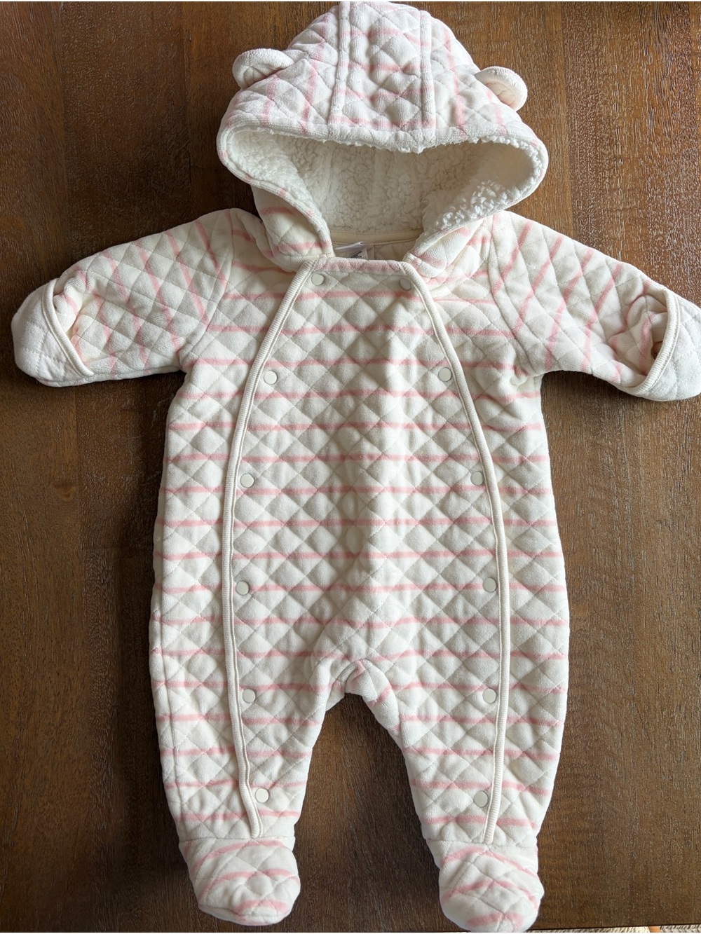 Nordstrom Cream & Pink Quilted Hooded Footed One-Piece